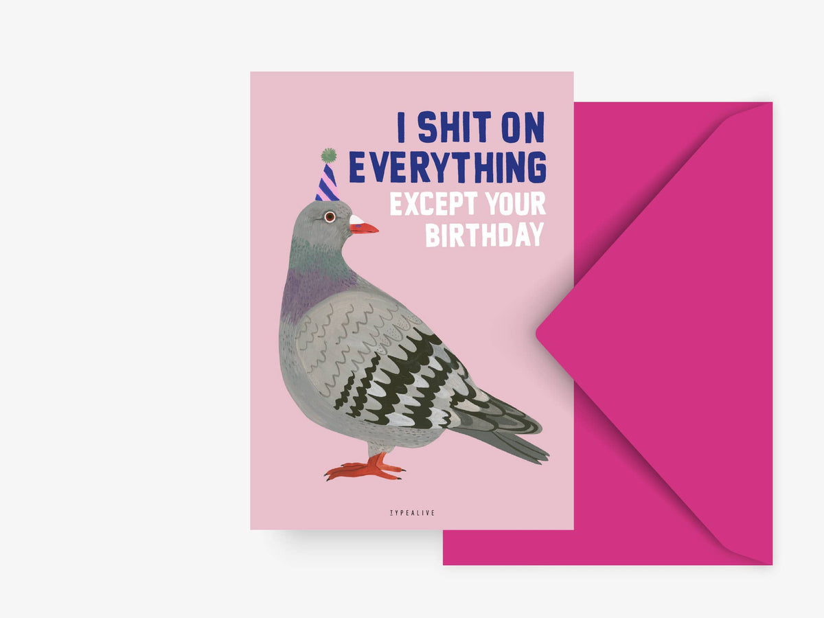 Except pigeon birthday postcard