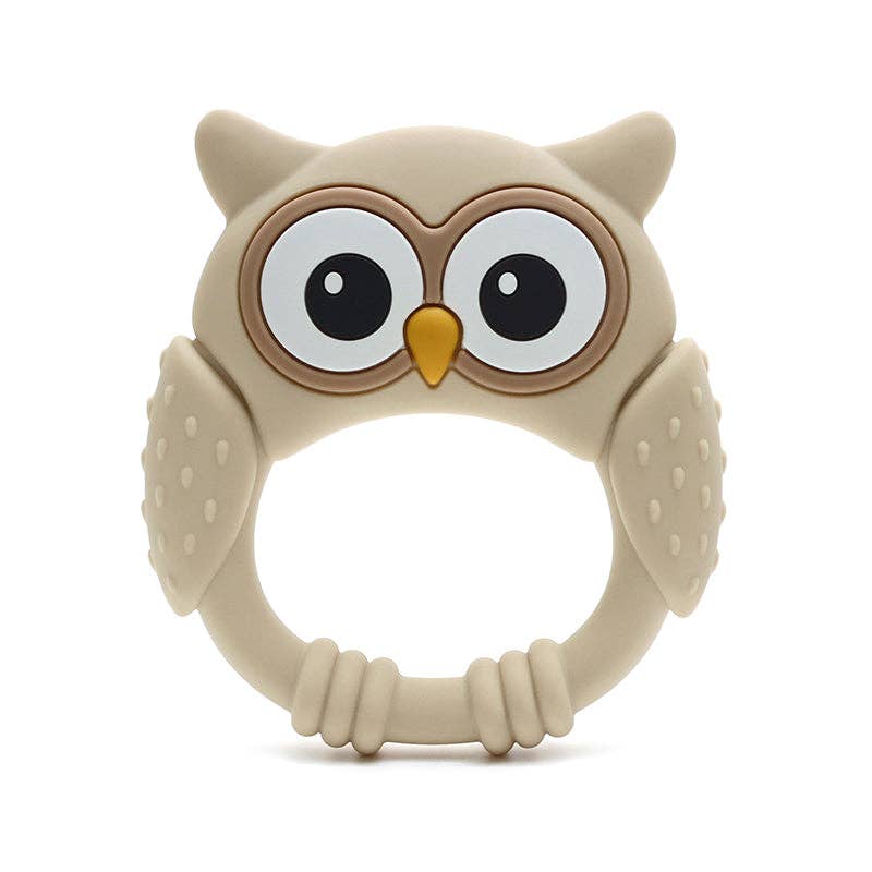 Owl silicone teething ring in beige