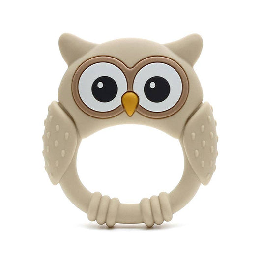 Owl silicone teething ring in beige