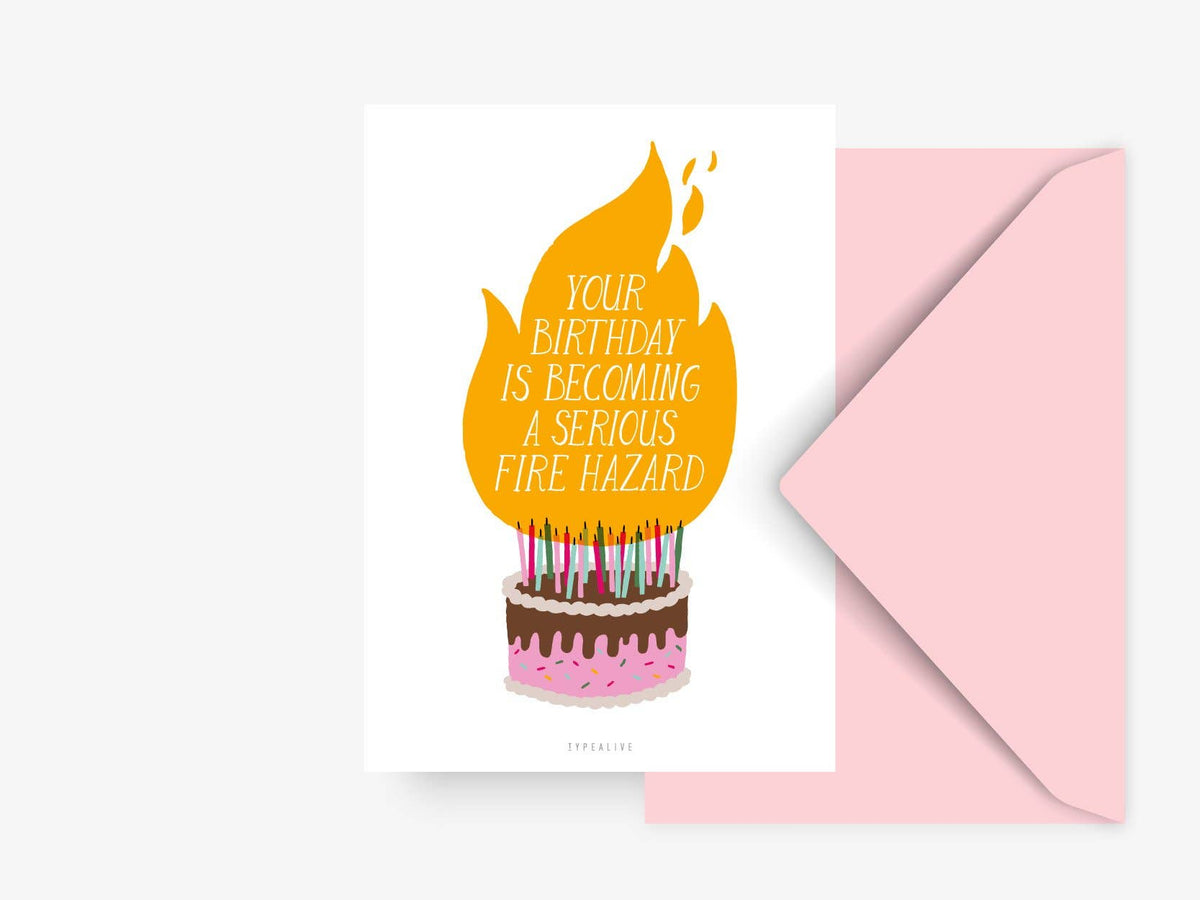 Fire Hazard birthday postcard with candles