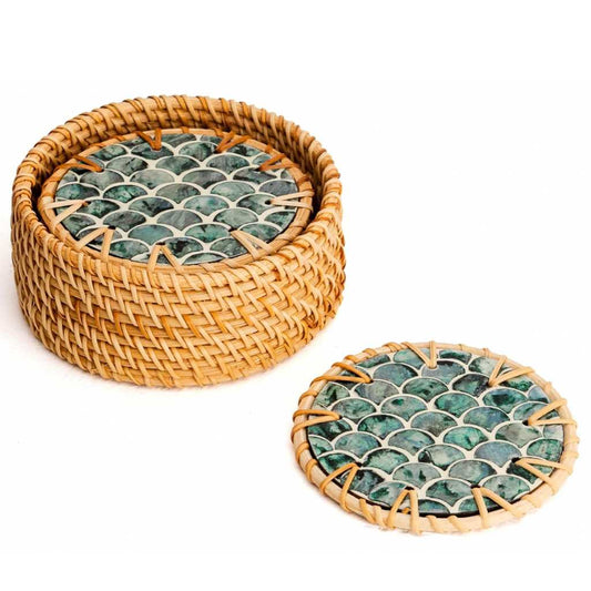 Set of six natural round drinks coasters