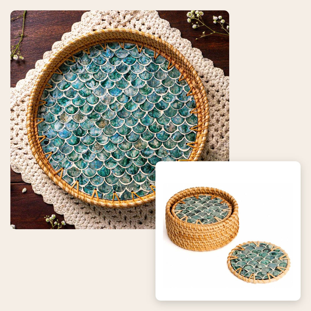 Cascade tray with Cascade coasters